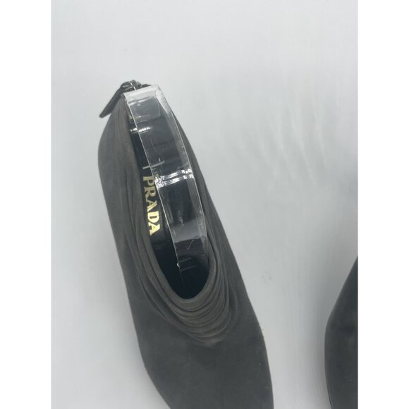 Prada Womens Suede Ankle Booties Gray Sz 37.5 US 6.5 Designer Casual Boots Shoes - Picture 5 of 5